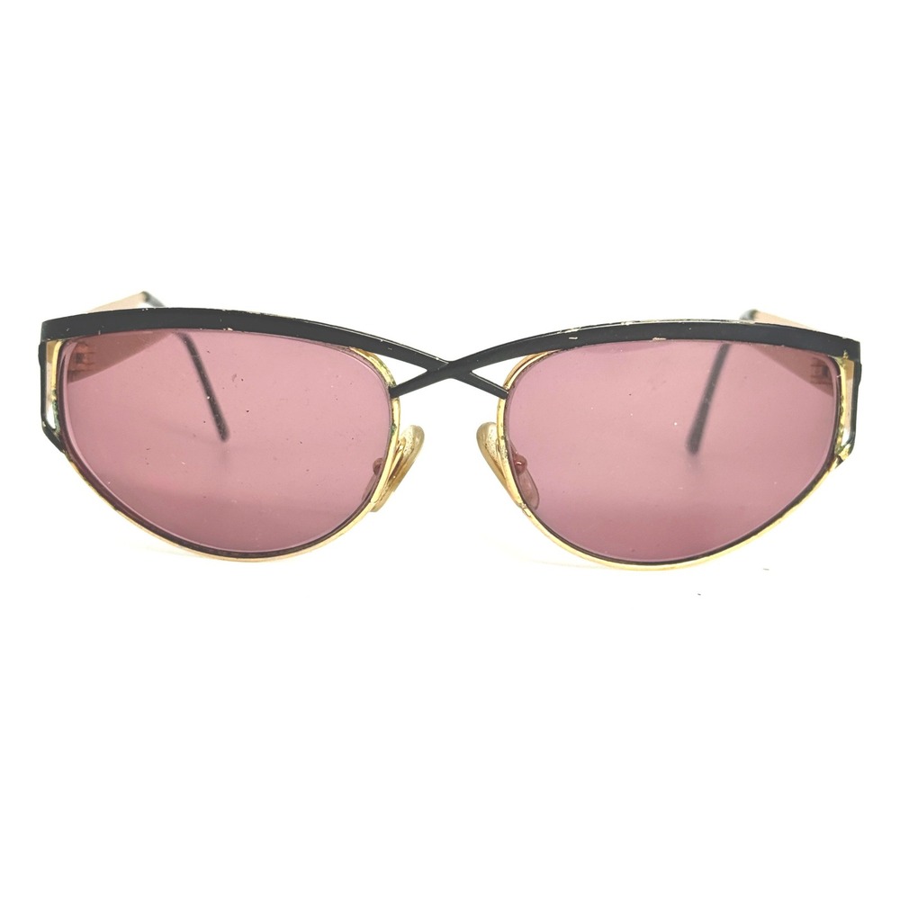 Laura Biagiotti Vintage Sunglasses Black‎ Gold Cat Eye Pink Tinted Lens Italy